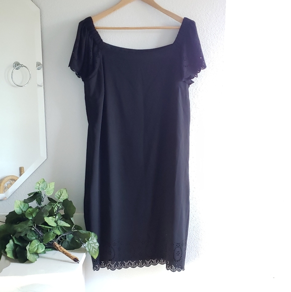 Elle Dresses & Skirts - Elle Black Square Neck Scalloped Dress Size XL